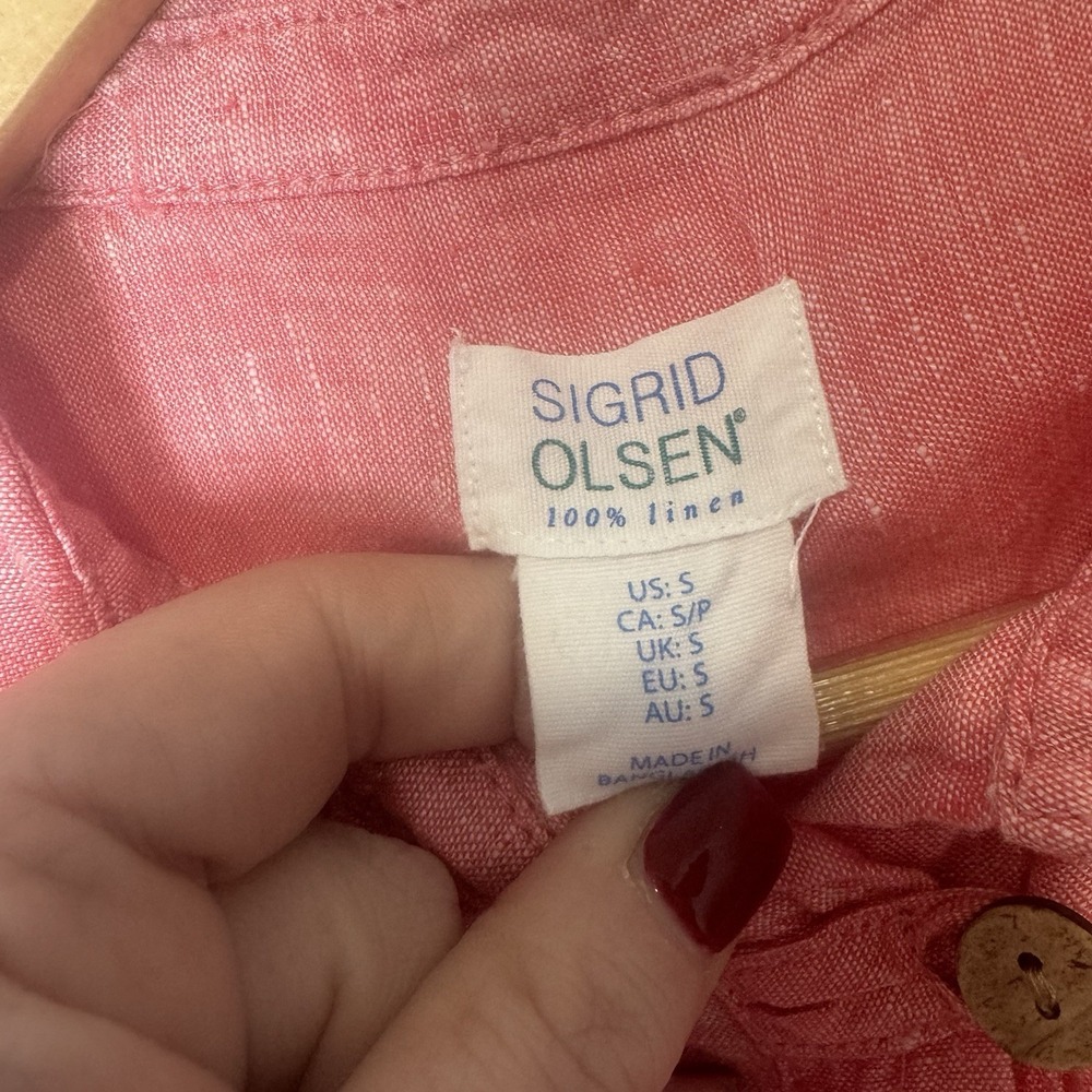 Sigrid Olsen 100% Linen Coral Button-Down Long Sleeve Shirt Womens Small - Picture 3 of 5